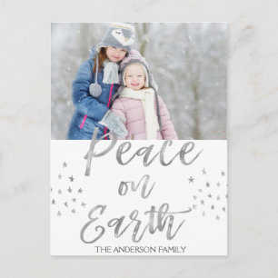 Foto van Peace on Earth White en Silver Waterverf Briefkaart