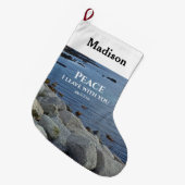 Foto van Peaceful Blue Atlantic Ocean Bible Verse Grote Kerstsok (Voorkant (Hangend))