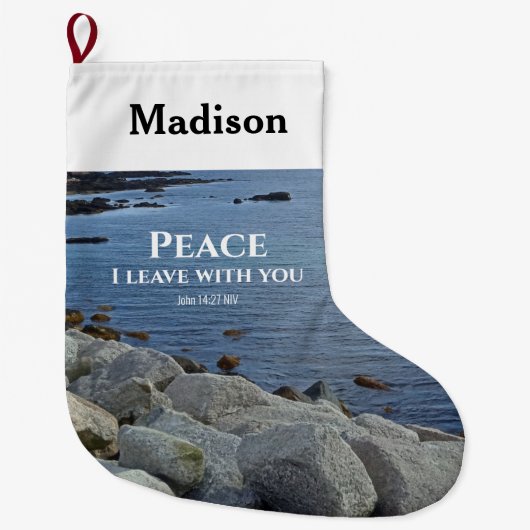 Foto van Peaceful Blue Atlantic Ocean Bible Verse Grote Kerstsok (Voorkant)