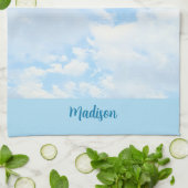 Foto van Peaceful Light Blue Sky - Aangepaste naam Theedoek (Gevouwen)