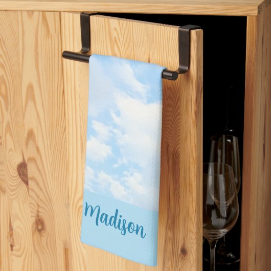 Foto van Peaceful Light Blue Sky - Aangepaste naam Theedoek (Derde Gevouwen)