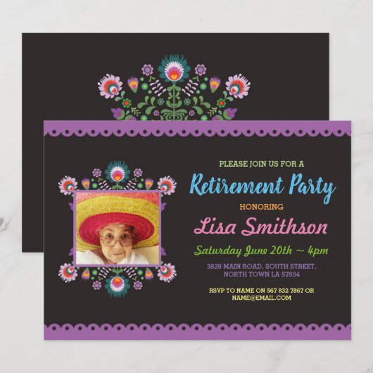 Foto van Pensioenpartij Fiesta Mexican Floral Kaart (Voorkant / Achterkant)