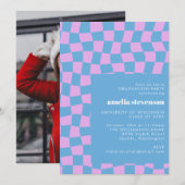 Foto van Periwinkle Checkerboard Graduy Party Kaart (Voorkant / Achterkant)