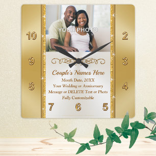 Foto van Personalized, Wall Clock for Wedding Gift Vierkante Klok