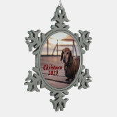 Foto van Pet, kerstmis 2020, speciaal aangepast Tin Sneeuwvlok Ornament (Links)