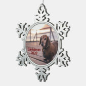 Foto van Pet, kerstmis 2020, speciaal aangepast Tin Sneeuwvlok Ornament (Rechts)