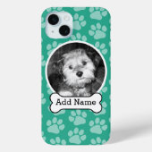 Foto van Pet met Dog Bone en Paw Prints Green Case-Mate iPhone Case (Achterkant)
