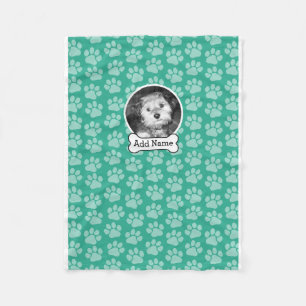 Foto van Pet met Dog Bone en Paw Prints Green Fleece Deken