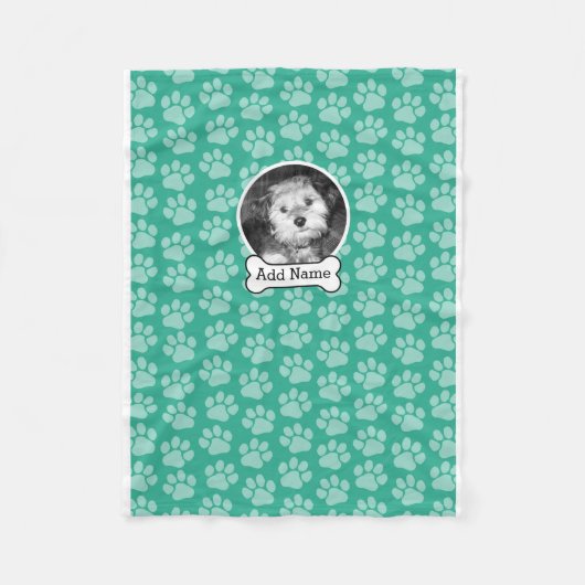 Foto van Pet met Dog Bone en Paw Prints Green Fleece Deken (Voorkant)