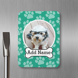 Foto van Pet met Dog Bone en Paw Prints Green Magneet
