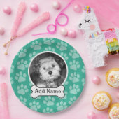 Foto van Pet met Dog Bone en Paw Prints Green Papieren Bordje (Feest)