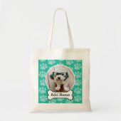 Foto van Pet met Dog Bone en Paw Prints Green Tote Bag (Voorkant)