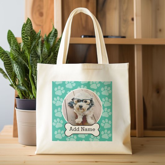 Foto van Pet met Dog Bone en Paw Prints Green Tote Bag