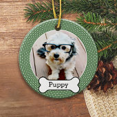 Foto van Pet met Dog Bone - groene polka dots Keramisch Ornament
