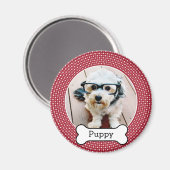 Foto van Pet met Dog Bone - rode polka dots Magneet (Voorkant / Achterkant)