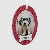 Foto van Pet met Dog Bone - rode polka dots Ornament (voorkant)