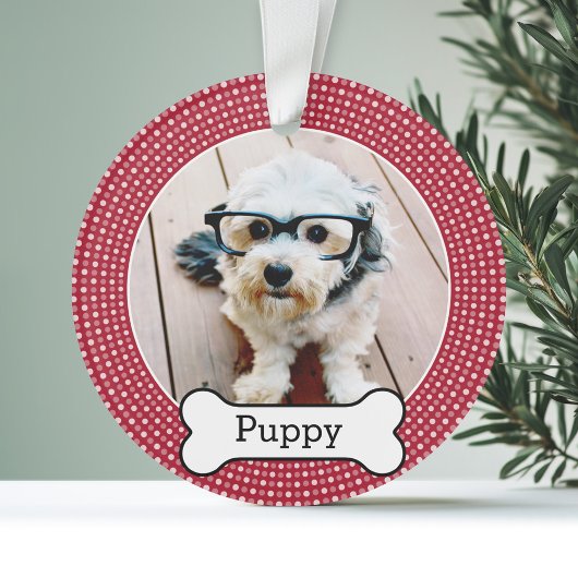 Foto van Pet met Dog Bone - rode polka dots Ornament