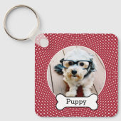 Foto van Pet met Dog Bone - rode polka dots Sleutelhanger (Voorkant)