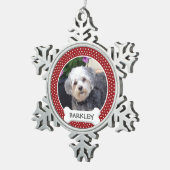 Foto van Pet met Dog Bone - rode polka dots Tin Sneeuwvlok Ornament (Rechts)