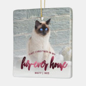 Foto van Pet met eerste kerst naar huis Burgundy Keramisch Ornament (Links)