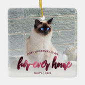 Foto van Pet met eerste kerst naar huis Burgundy Keramisch Ornament (Voorkant)