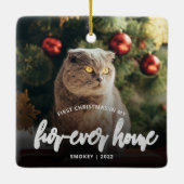Foto van Pet met eerste Kerstmis, Home Silver Keramisch Ornament (Achterkant)