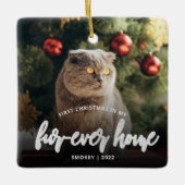 Foto van Pet met eerste Kerstmis, Home Silver Keramisch Ornament (Voorkant)