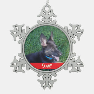 Foto van Pet met Monogrammen Name Holiday Tin Sneeuwvlok Ornament