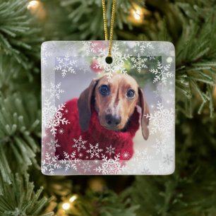 Foto van Pet's eerste kerstfeest met snowflakes Keramisch Ornament