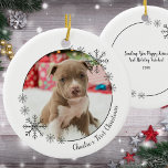 Foto van Pet's First Christmas Keramisch Ornament<br><div class="desc">Herdenk het eerste vakantieseizoen van je harige vriend met dit eerste Kerst Keramisch Ornament van Photo Pet. Voeg een persoonlijk tintje toe door een favoriete foto van uw huisdier samen met hun naam te tonen, waardoor een oprechte aandenken voor uw kerstboom ontstaat. Gemaakt van hoogwaardig keramiek met een glanzende afwerking,...</div>
