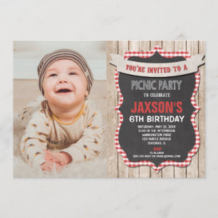 Foto van picknparty verjaardag rode witte gingham kaart