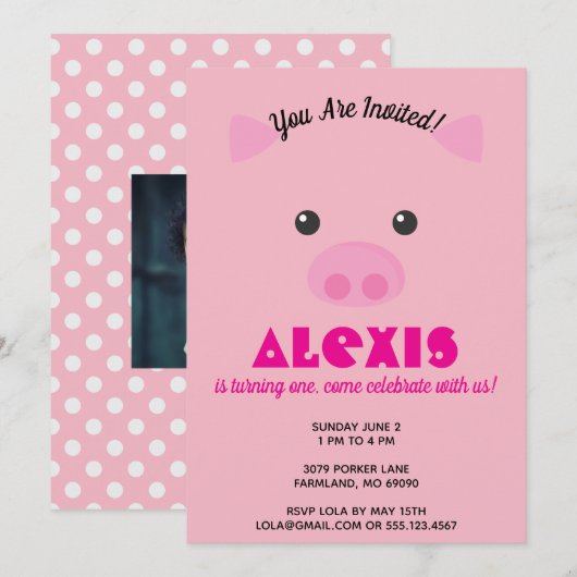 Foto van Piggy Face Birthday Kaart (Voorkant / Achterkant)