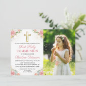 Foto van Pink Coral Floral First Kaart (Staand voorkant)