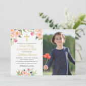 Foto van Pink Floral Girl First Kaart (Staand voorkant)