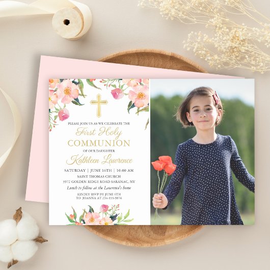 Foto van Pink Floral Girl First Kaart