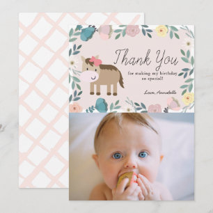 Foto van Pink Floral Horse Birthday Kaart