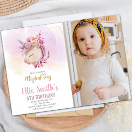 Foto van Pink Floral Unicorn Birthday Kaart