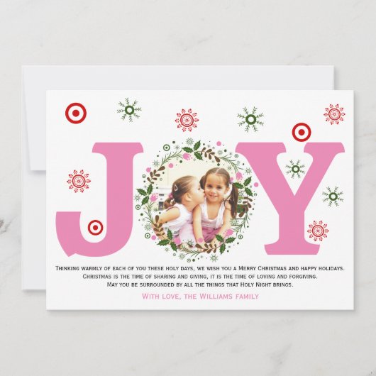 Foto van Pink Joy en kerst bloemenkrans Feestdagenkaart (Voorkant)