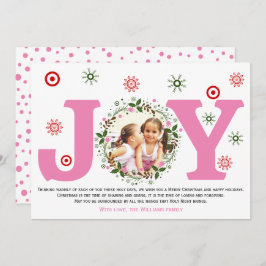 Foto van Pink Joy en kerst bloemenkrans Feestdagenkaart