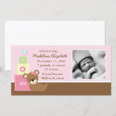 Foto van Pink Teddy Bear - Aankondiging van geboor (Voorkant / Achterkant)