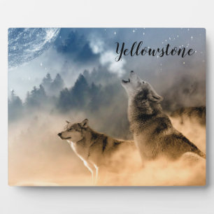 Foto van Plaque-Yellowstone Wolven Fotoplaat