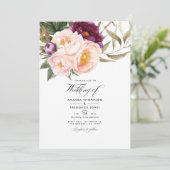Foto van Plum and Peach Floral Wedding Kaart (Staand voorkant)