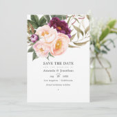 Foto van Plum and Peach Floral Wedding Save The Date (Staand voorkant)