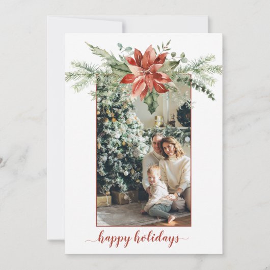 Foto van Poinsettia Evergreen Red Border 2 Kaart (Voorkant)