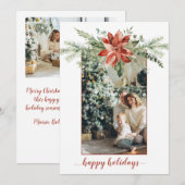 Foto van Poinsettia Evergreen Red Border 2 Kaart (Voorkant / Achterkant)