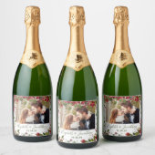 Foto van Poinsettia KerstFloral Greenery Champag Sparkling Wijnetiket (Flessen)