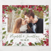 Foto van Poinsettia KerstFloral Greenery Champag Sparkling Wijnetiket (Enkel label)