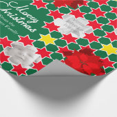 Foto van Poinsettia Star-roodgroene kerstfamilie Cadeaupapier (Hoek)