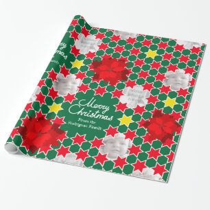Foto van Poinsettia Star-roodgroene kerstfamilie Cadeaupapier