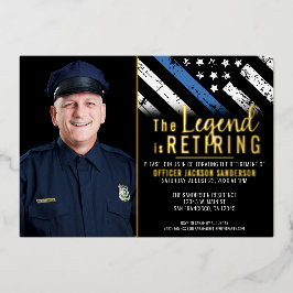 Foto van politie-aflossing op blauwe lijn folie uitnodiging